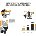difference between ecosystem and community