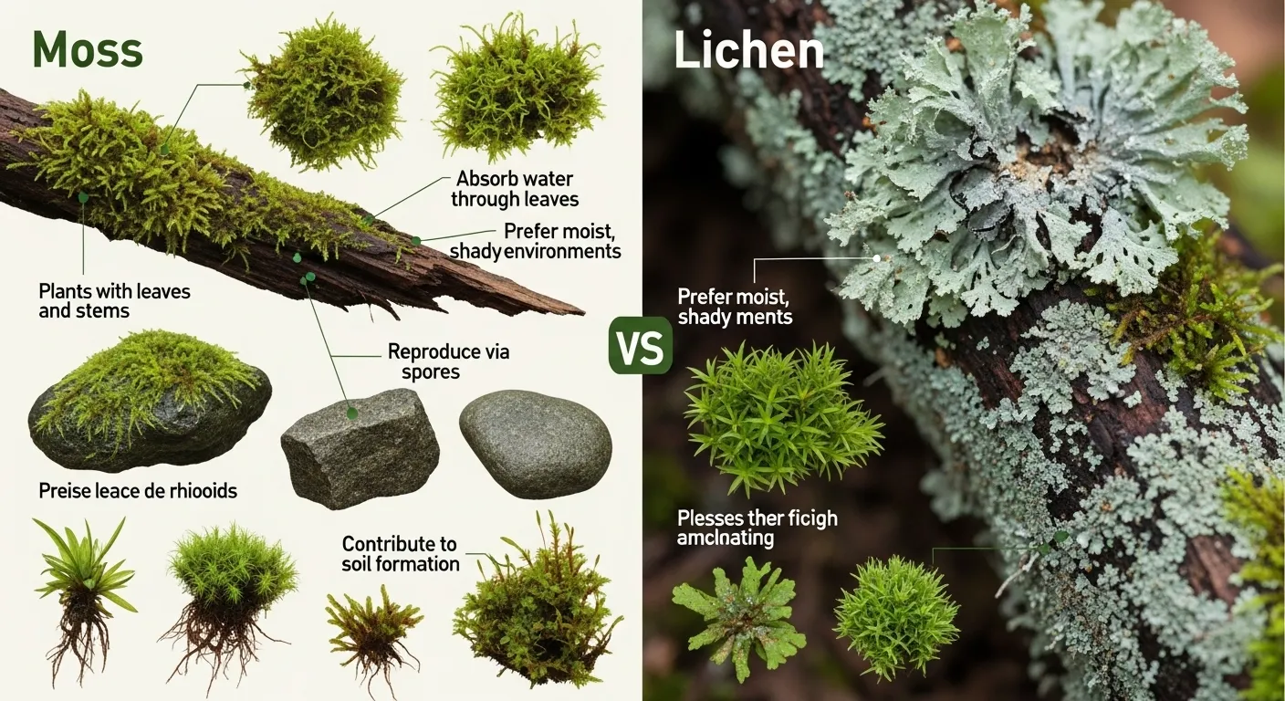 difference between moss and lichen