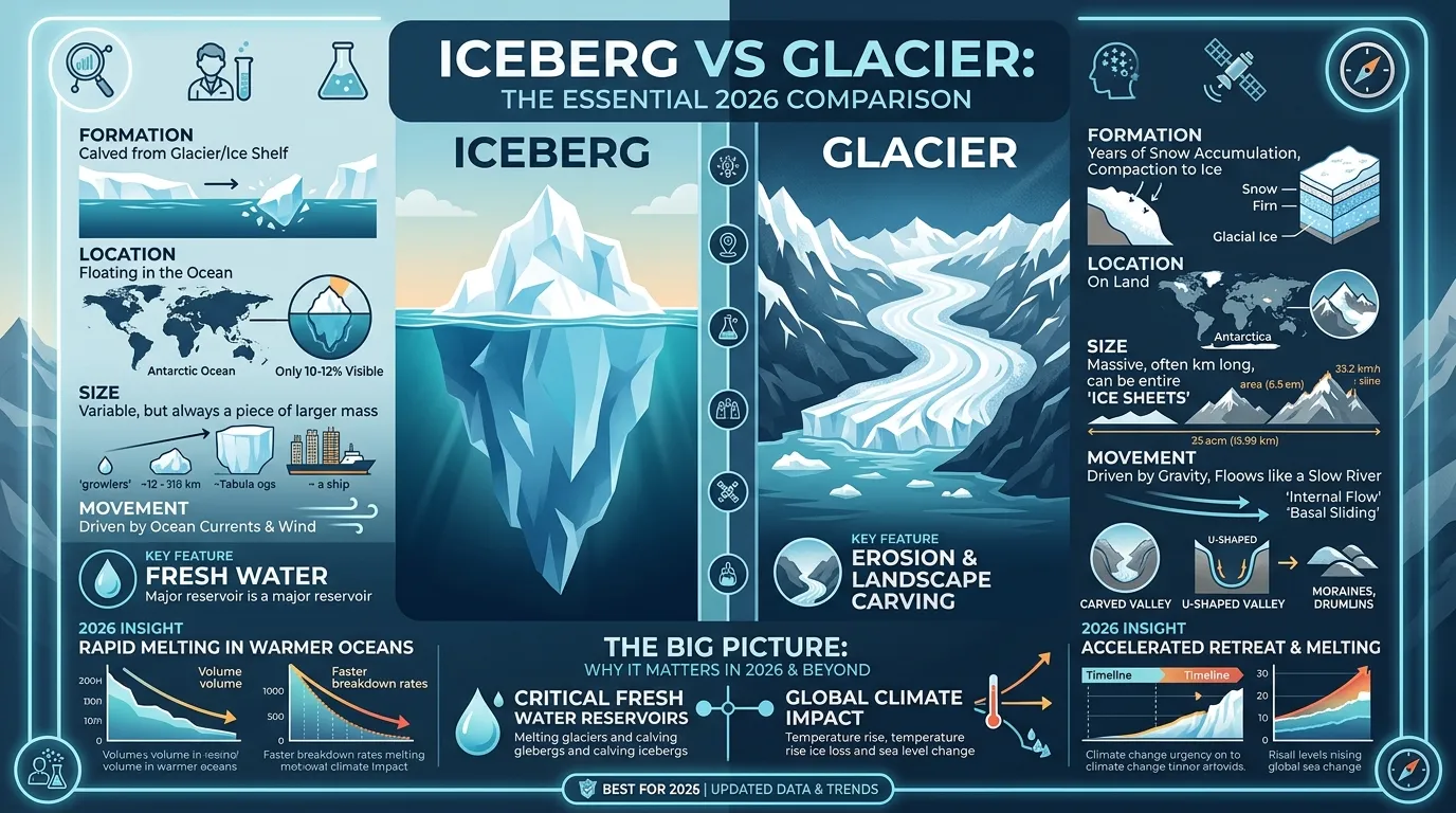 difference between iceberg and glacier