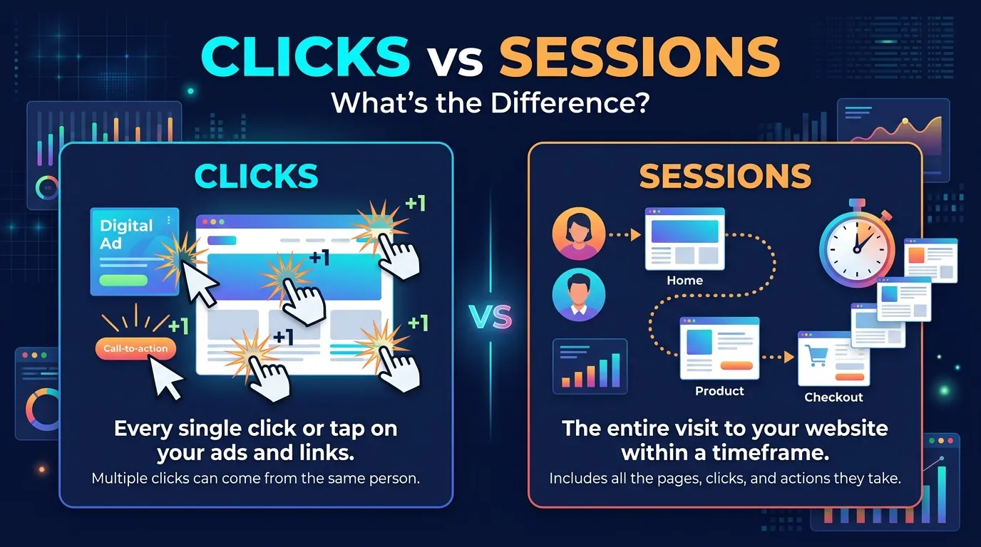 difference between clicks and sessions