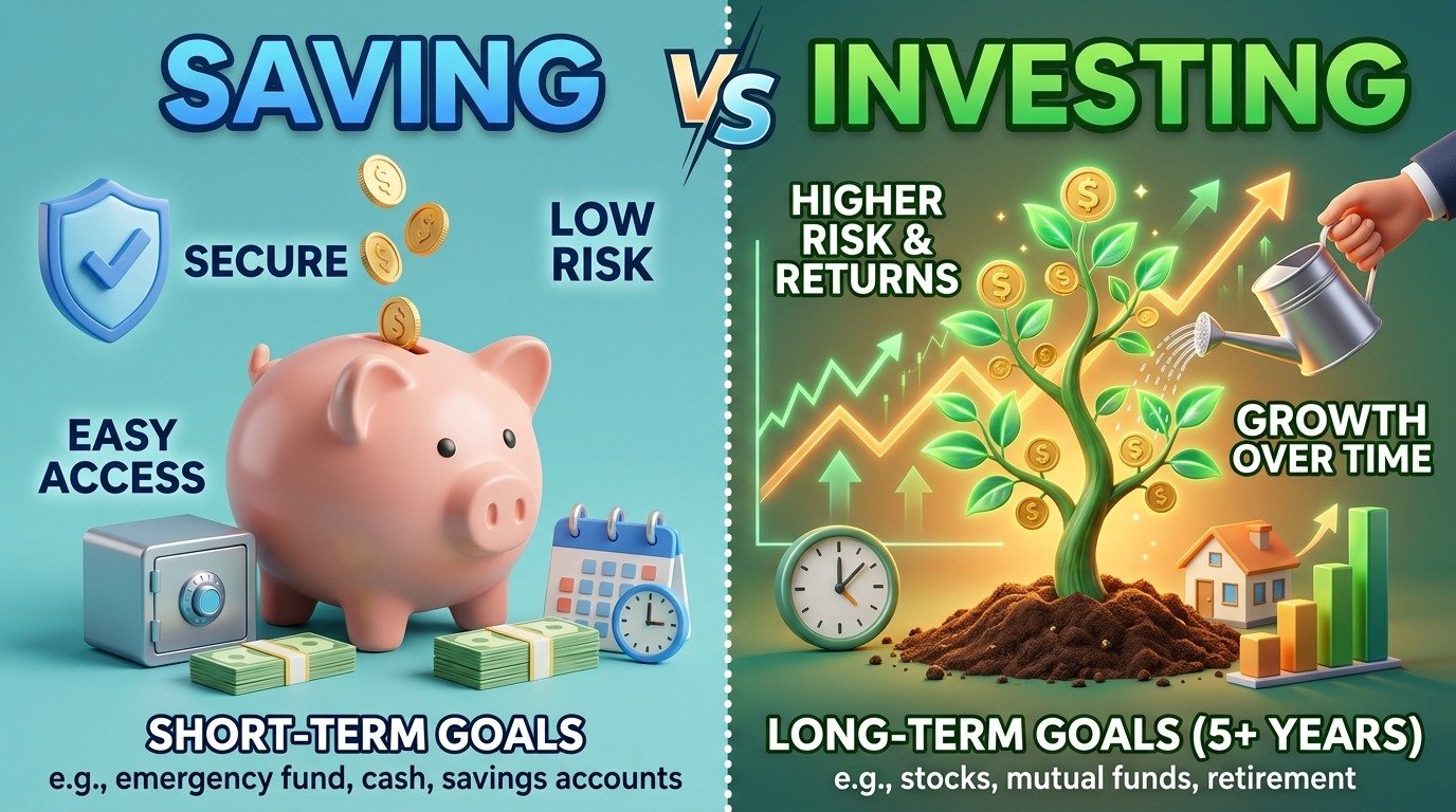 difference between investing and saving
